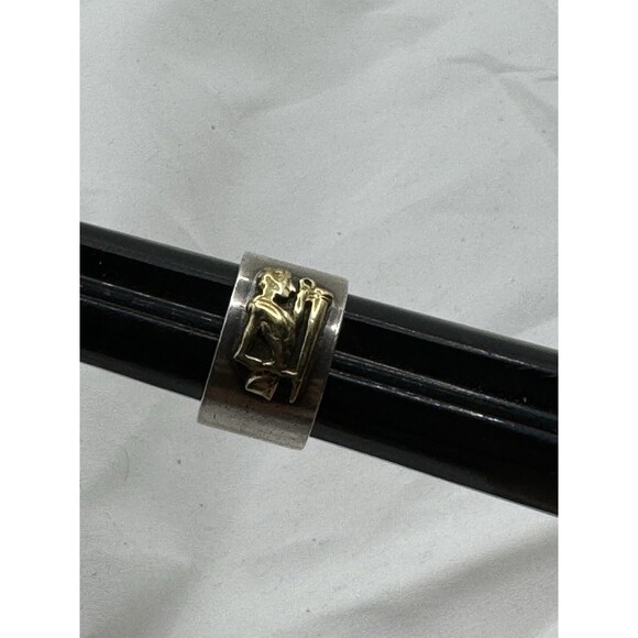 Ilias Lalaounis Sterling & 21k Yellow Gold Emblem Band Pinky Ring Size 4.5-5 - Picture 6 of 8